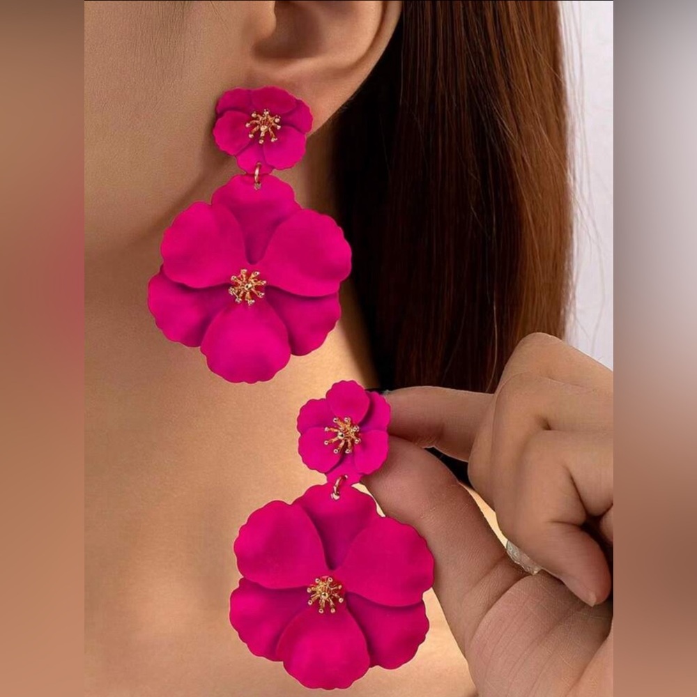 Pink Flower Drop Earrings